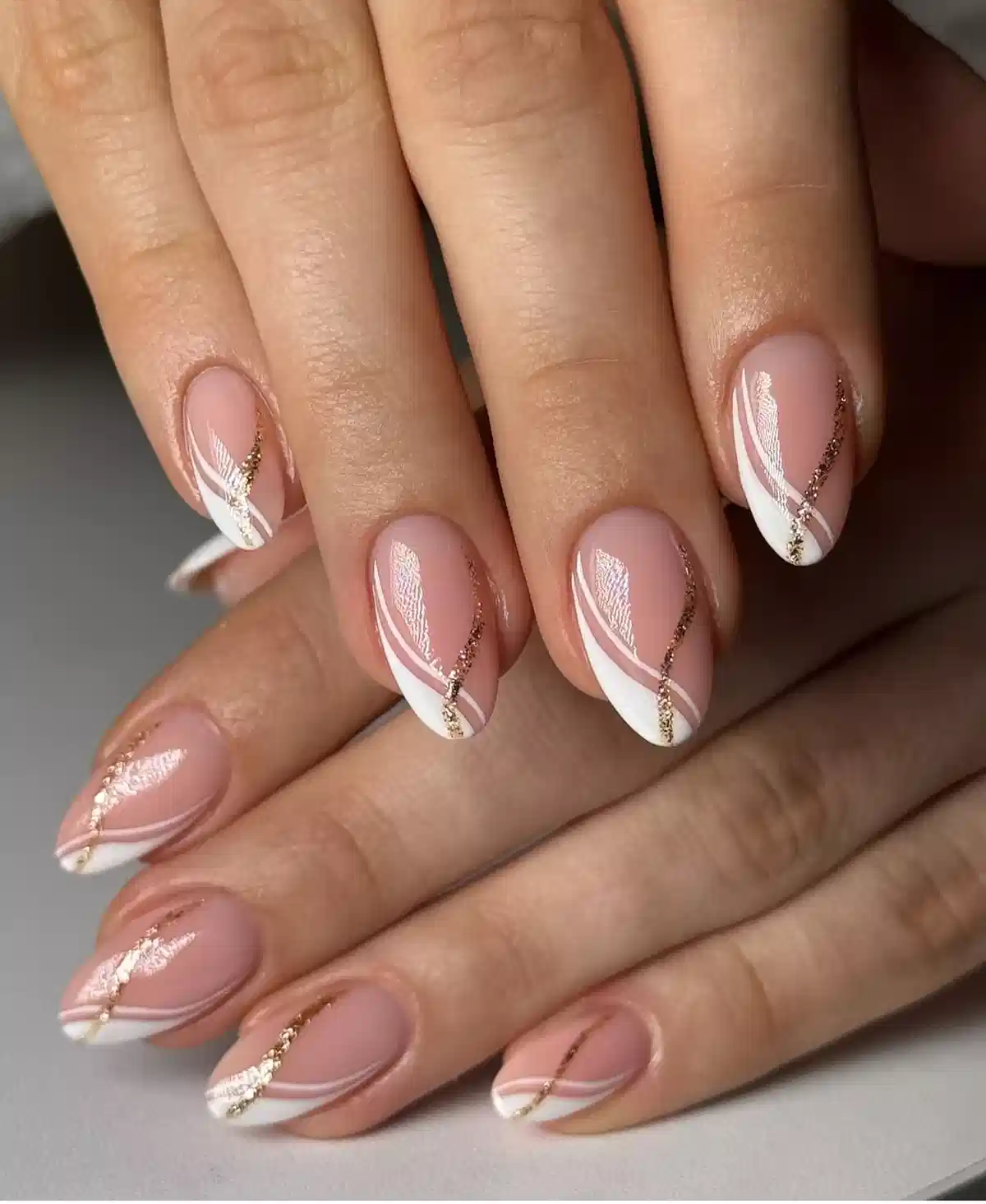 Pink-and-white diagonals with a gold glitter stripe