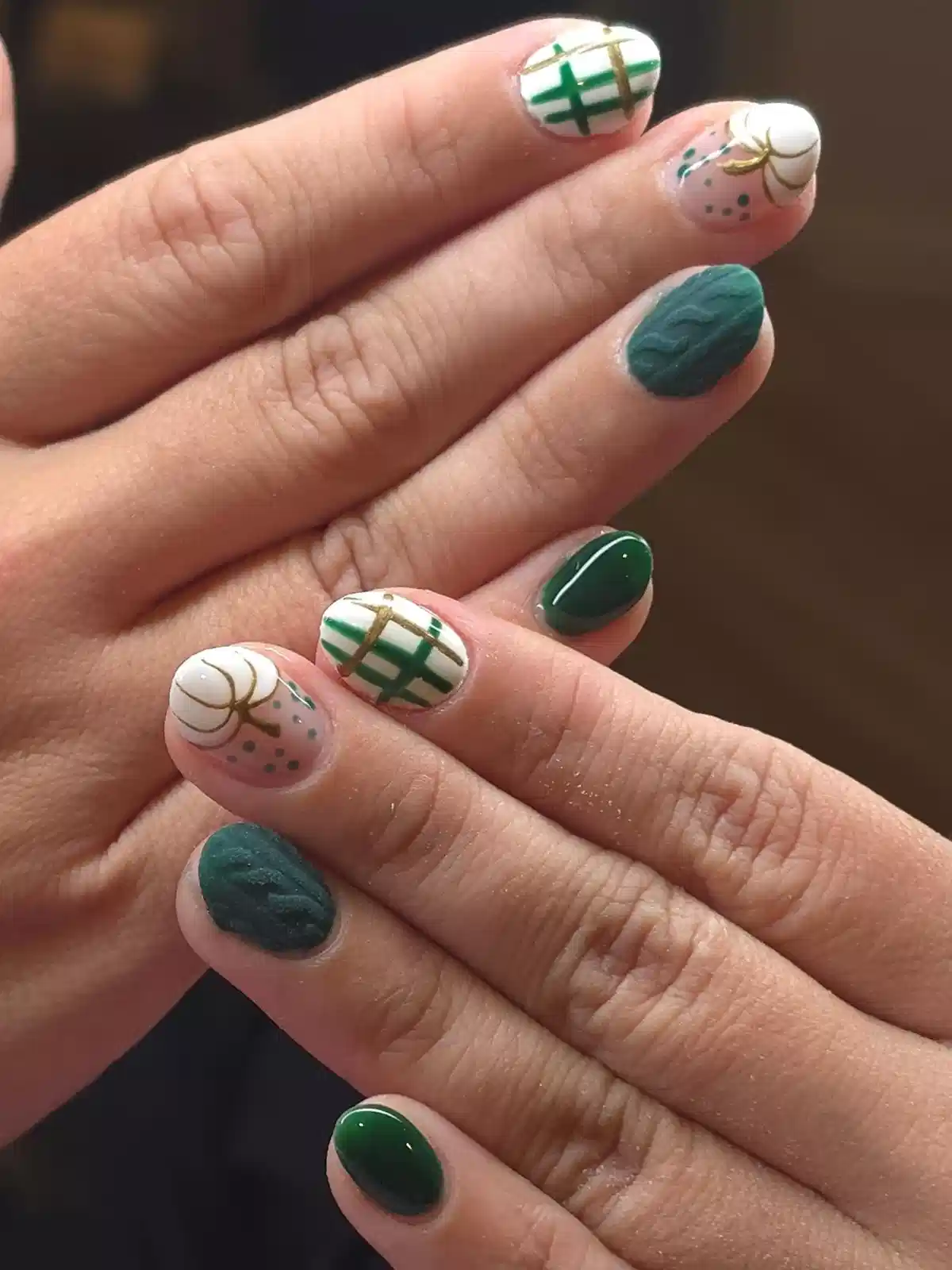 Green Plaid Mix with Gold Lines and Knit Texture